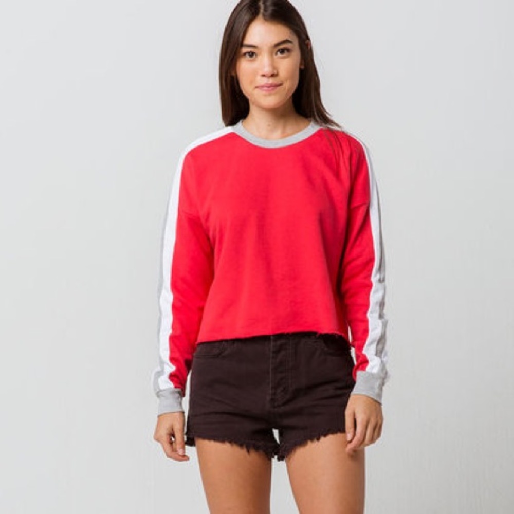 Destined 3 Stripe Raw-edged Crop Sweatshirt
